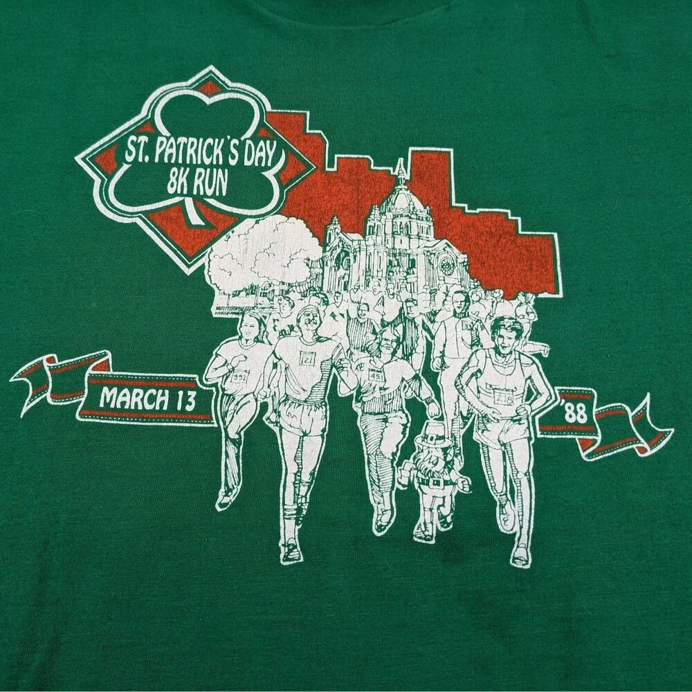 Vintage 80s St. Patrick's Day 8K Run‎ Anoka MN T-Shirt Green Size XL Rare